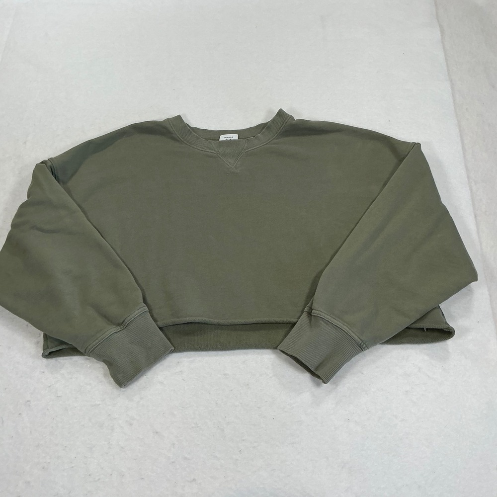 OFFLINE by Aerie Womens Large Olive Green Cropped Raw Hem Sweatshirt Thumbholes